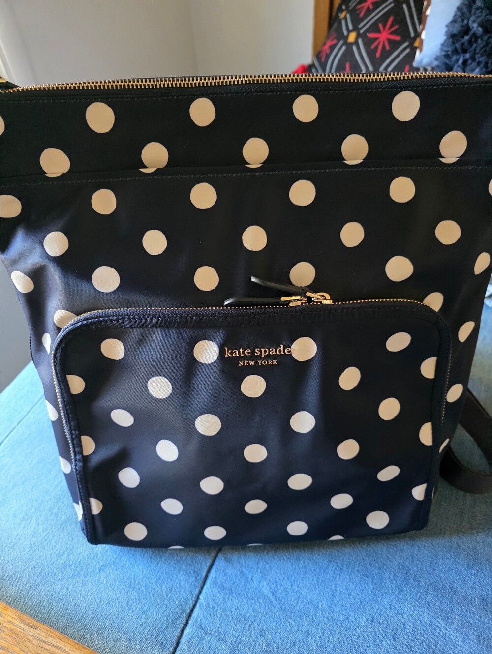 Kate Spade Navy and White Polka Dot Convertable Backpack Purse